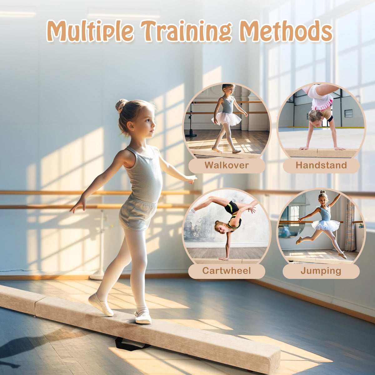 Folding Balance Beam with Solid Wood Base and Anti-slip Bottom-Beige-Yoga & Gym Mats-DECOROLALA