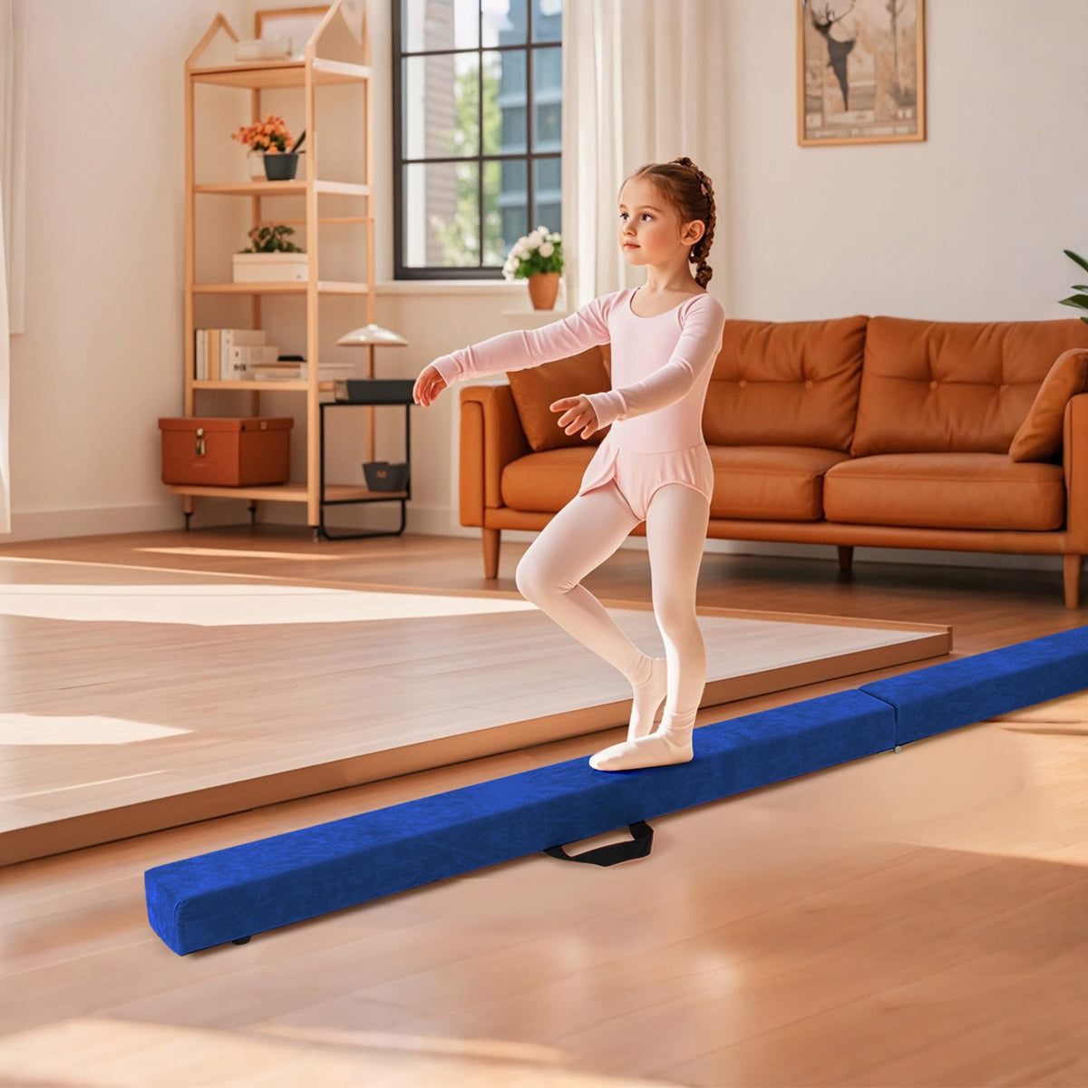 Folding Balance Beam with Solid Wood Base and Anti-slip Bottom-Blue-Yoga & Gym Mats-DECOROLALA