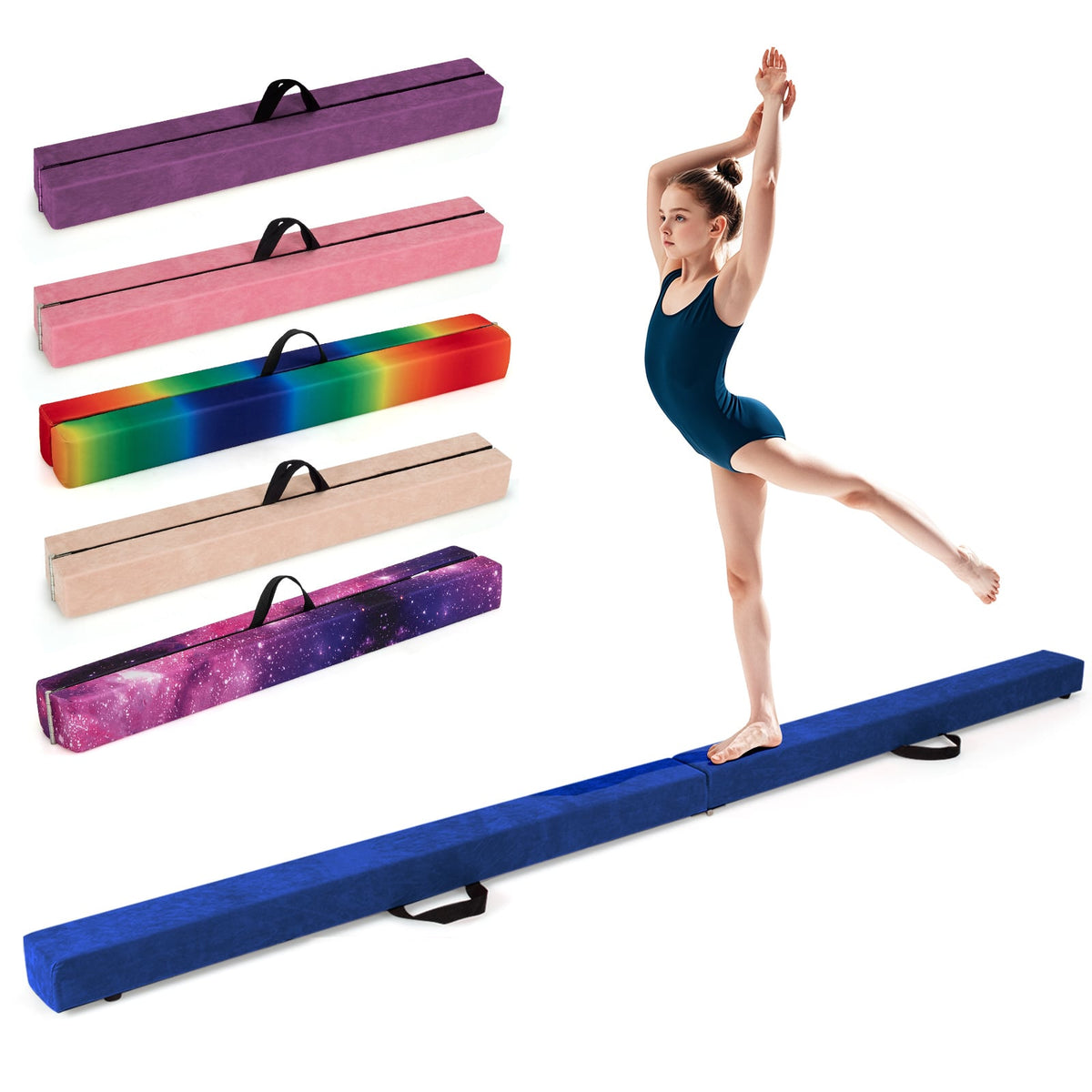 Folding Balance Beam with Solid Wood Base and Anti-slip Bottom-Blue-Yoga & Gym Mats-DECOROLALA