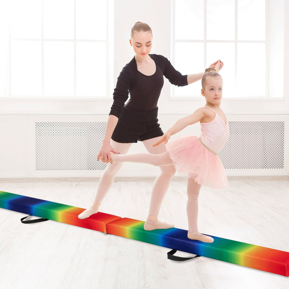 Folding Balance Beam with Solid Wood Base and Anti-slip Bottom-Multicolor-Yoga & Gym Mats-DECOROLALA