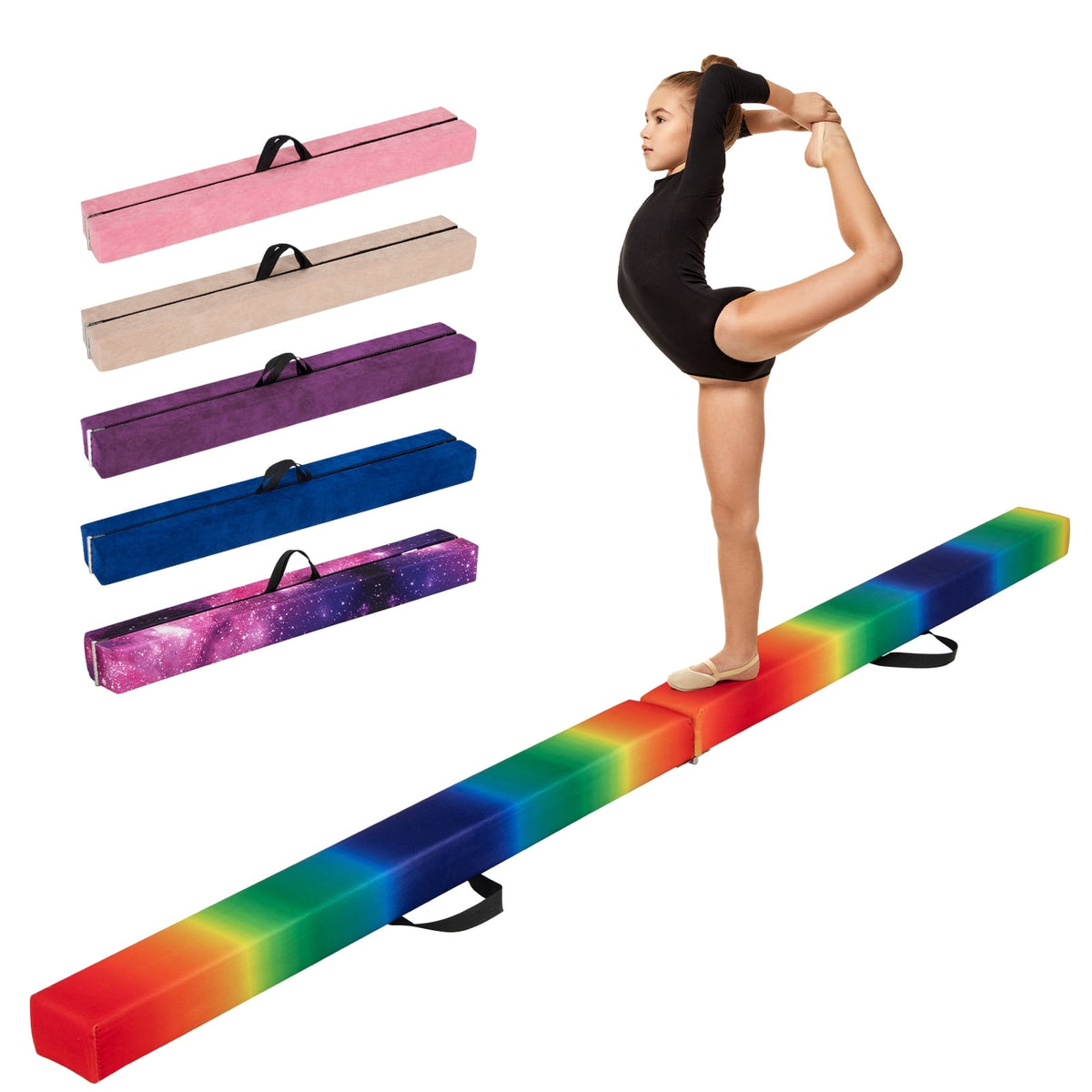 Folding Balance Beam with Solid Wood Base and Anti-slip Bottom-Multicolor-Yoga & Gym Mats-DECOROLALA