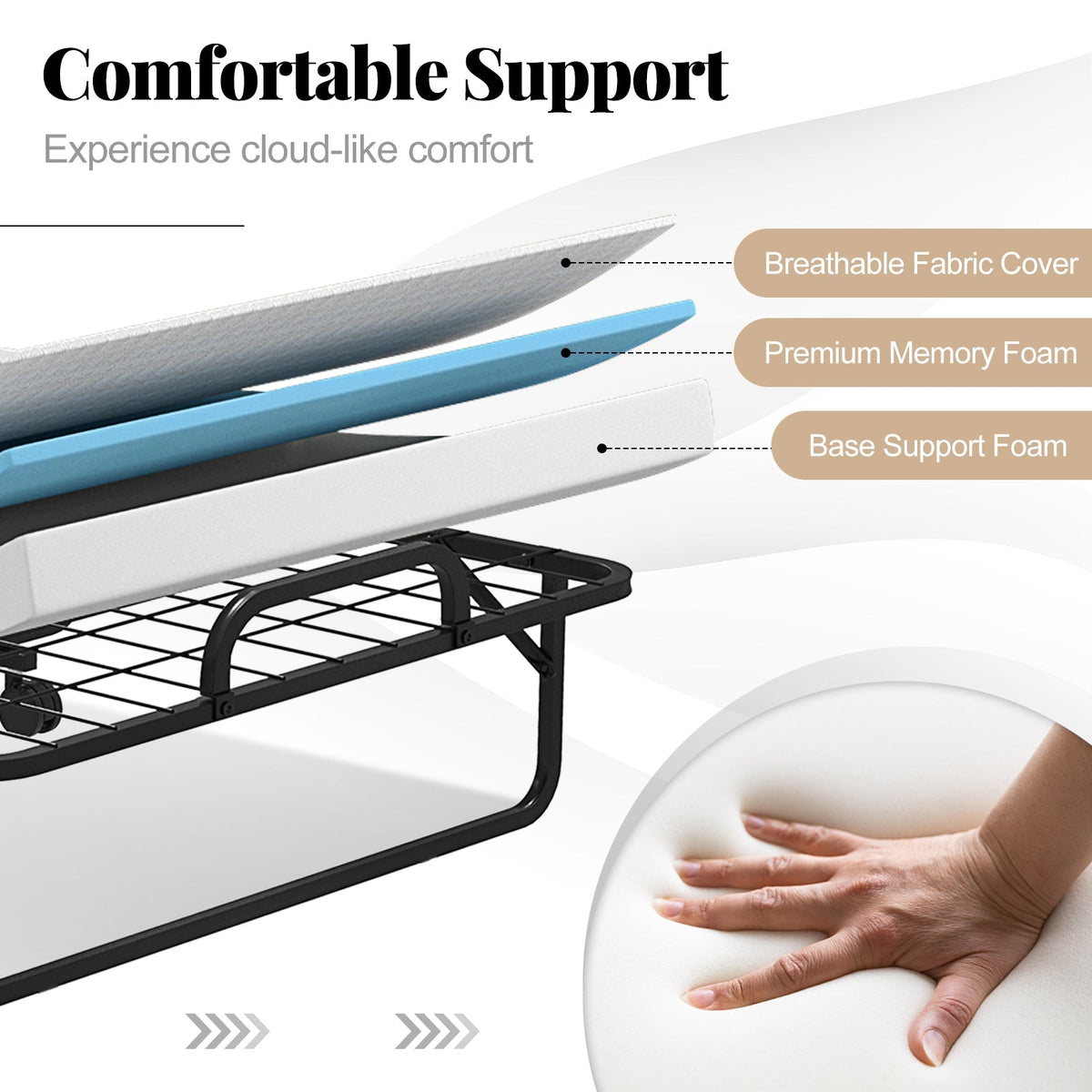 Folding Bed with Memory Foam Mattress and Pillow-Folding Beds-DECOROLALA