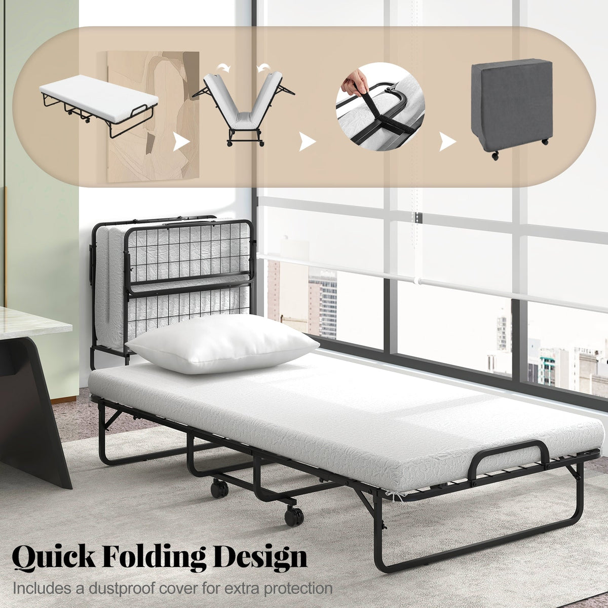 Folding Bed with Memory Foam Mattress and Pillow-Folding Beds-DECOROLALA