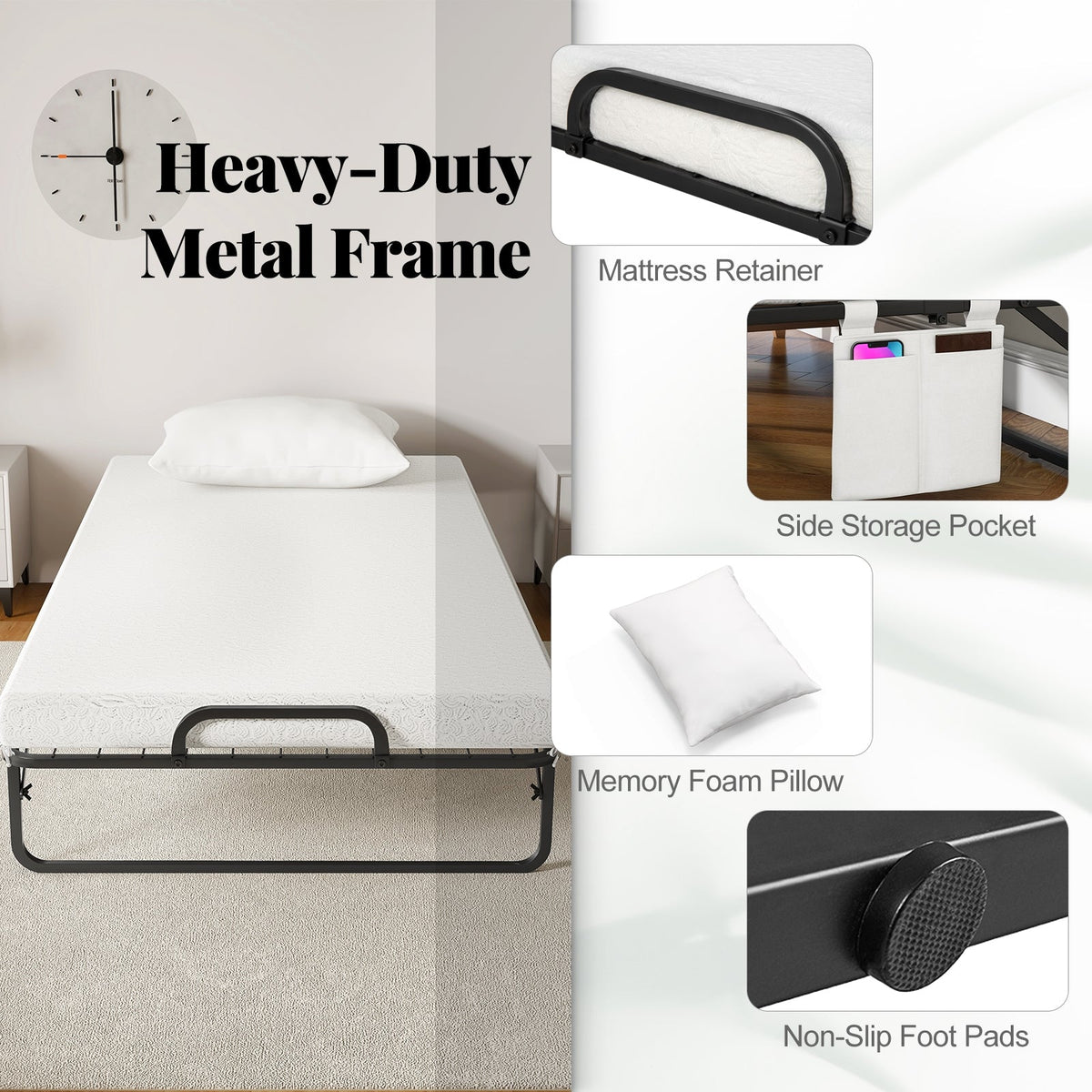 Folding Bed with Memory Foam Mattress and Pillow-Folding Beds-DECOROLALA