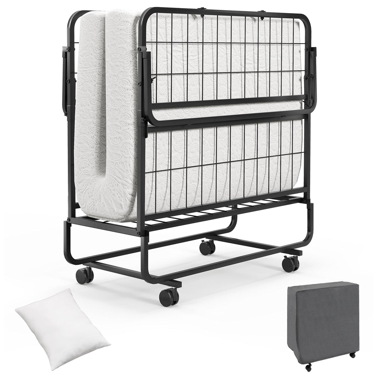 Folding Bed with Memory Foam Mattress and Pillow-Folding Beds-DECOROLALA