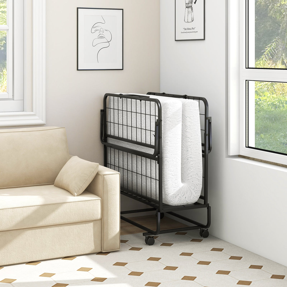 Folding Bed with Memory Foam Mattress and Pillow-Folding Beds-DECOROLALA