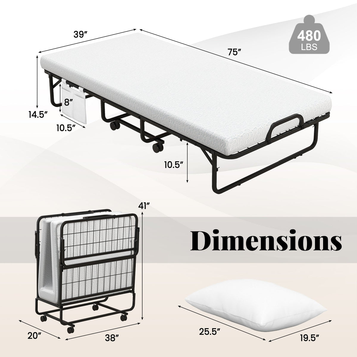 Folding Bed with Memory Foam Mattress and Pillow-Folding Beds-DECOROLALA