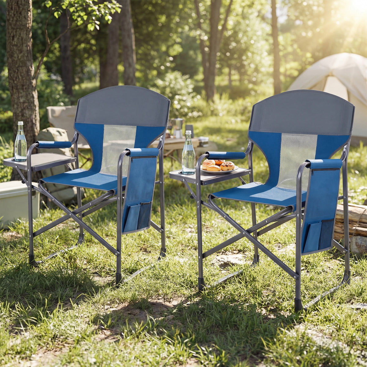 Folding Camping Chair with Cup Holder and Storage Pocket-Navy-Camping Furniture-DECOROLALA