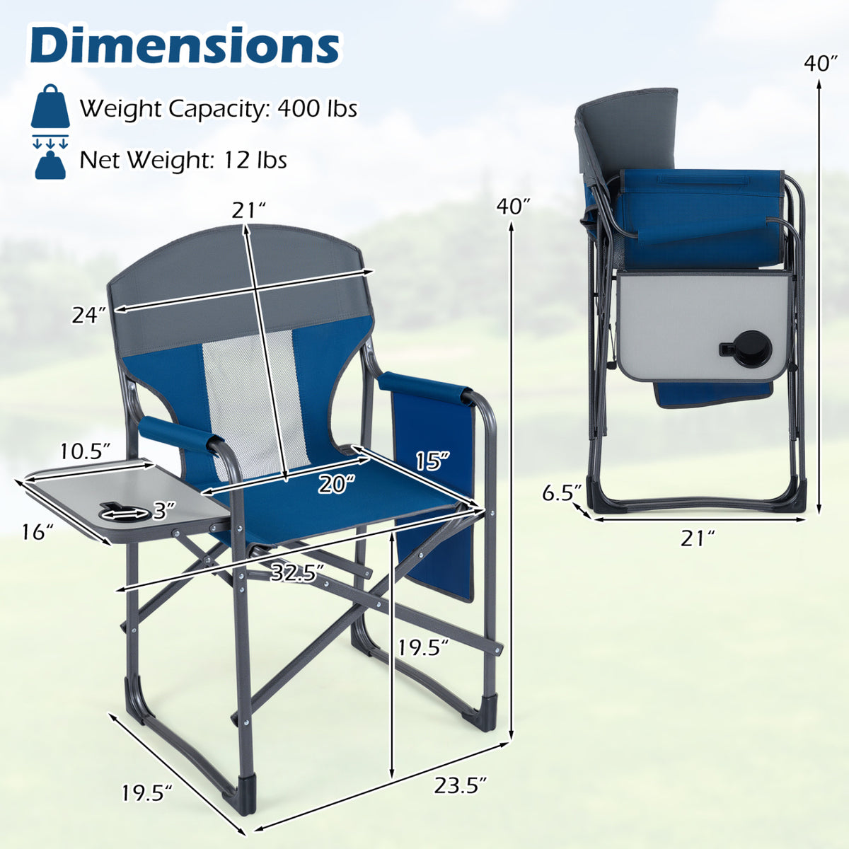 Folding Camping Chair with Cup Holder and Storage Pocket-Navy-Camping Furniture-DECOROLALA