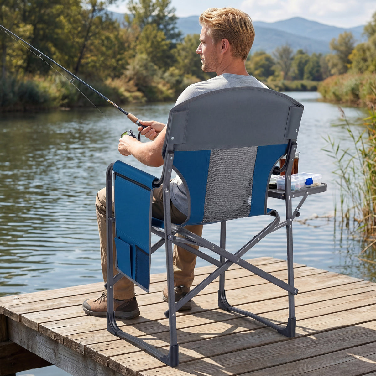 Folding Camping Chair with Cup Holder and Storage Pocket-Navy-Camping Furniture-DECOROLALA