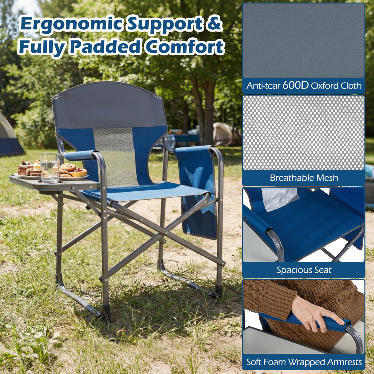 Folding Camping Chair with Cup Holder and Storage Pocket-Navy-Camping Furniture-DECOROLALA