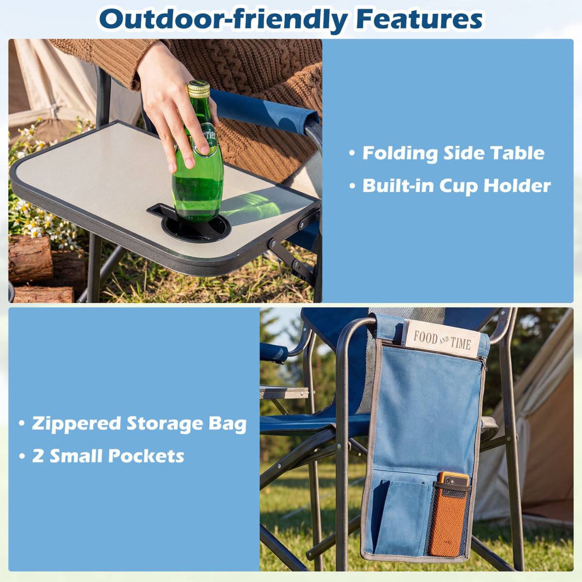 Folding Camping Chair with Cup Holder and Storage Pocket-Navy-Camping Furniture-DECOROLALA