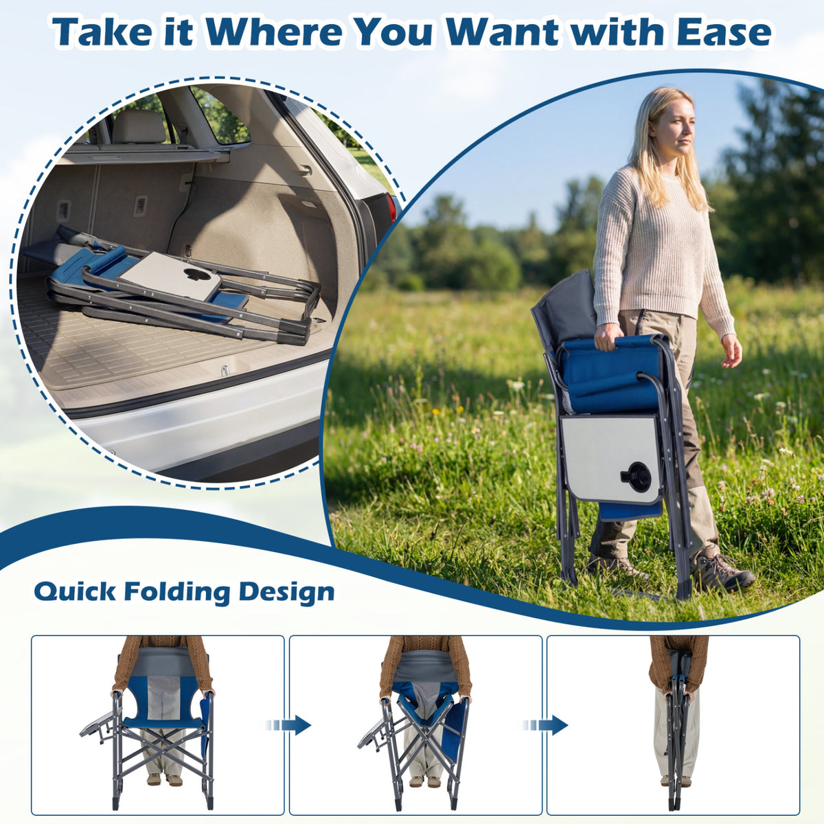 Folding Camping Chair with Cup Holder and Storage Pocket-Navy-Camping Furniture-DECOROLALA