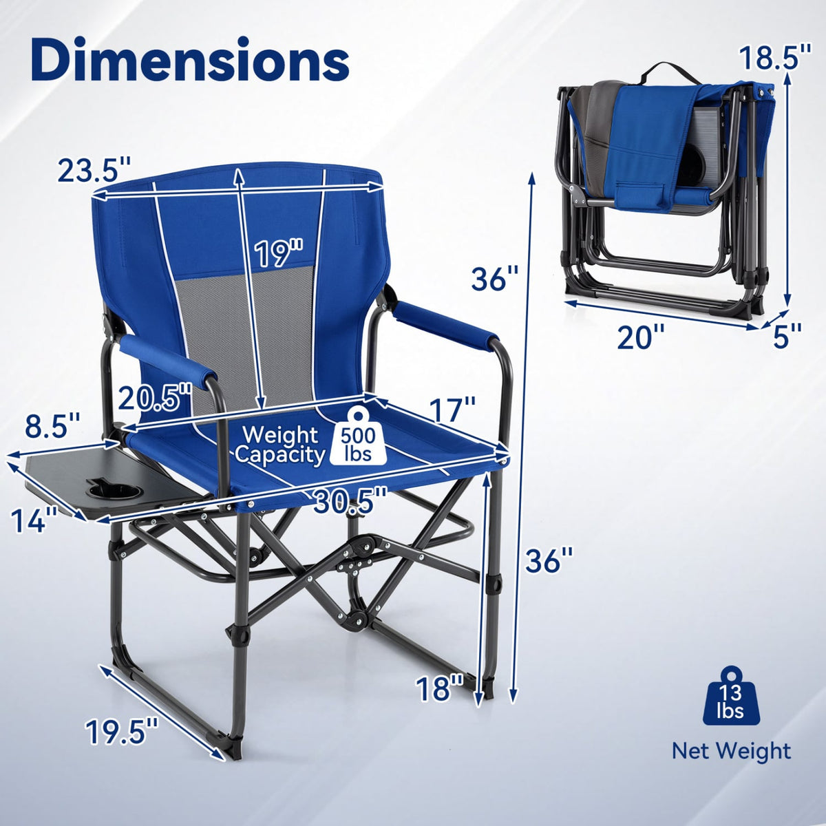 Folding Camping Chair with Side Table and Cup Holder with Carrying Bag-Navy-Camping Furniture-DECOROLALA