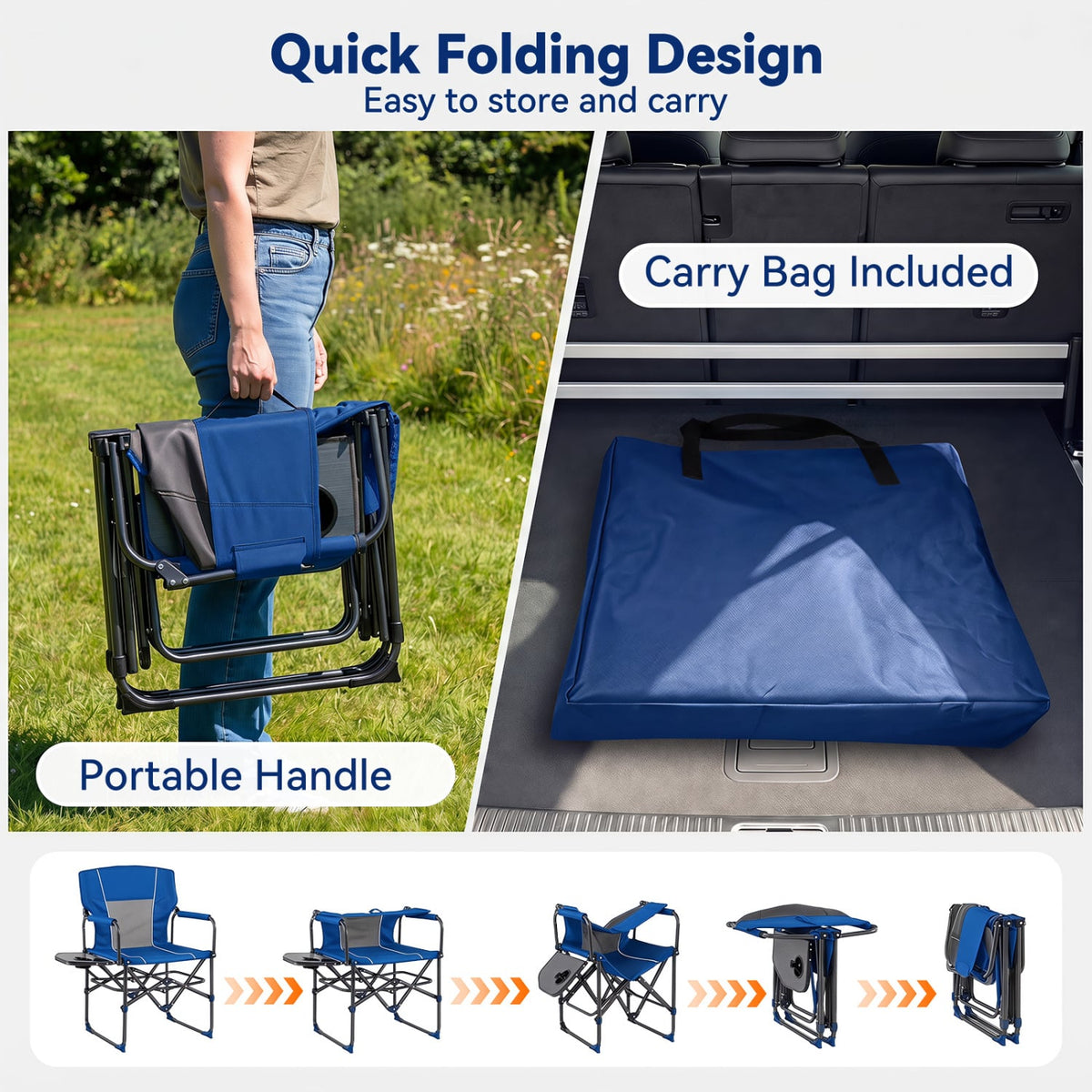 Folding Camping Chair with Side Table and Cup Holder with Carrying Bag-Navy-Camping Furniture-DECOROLALA