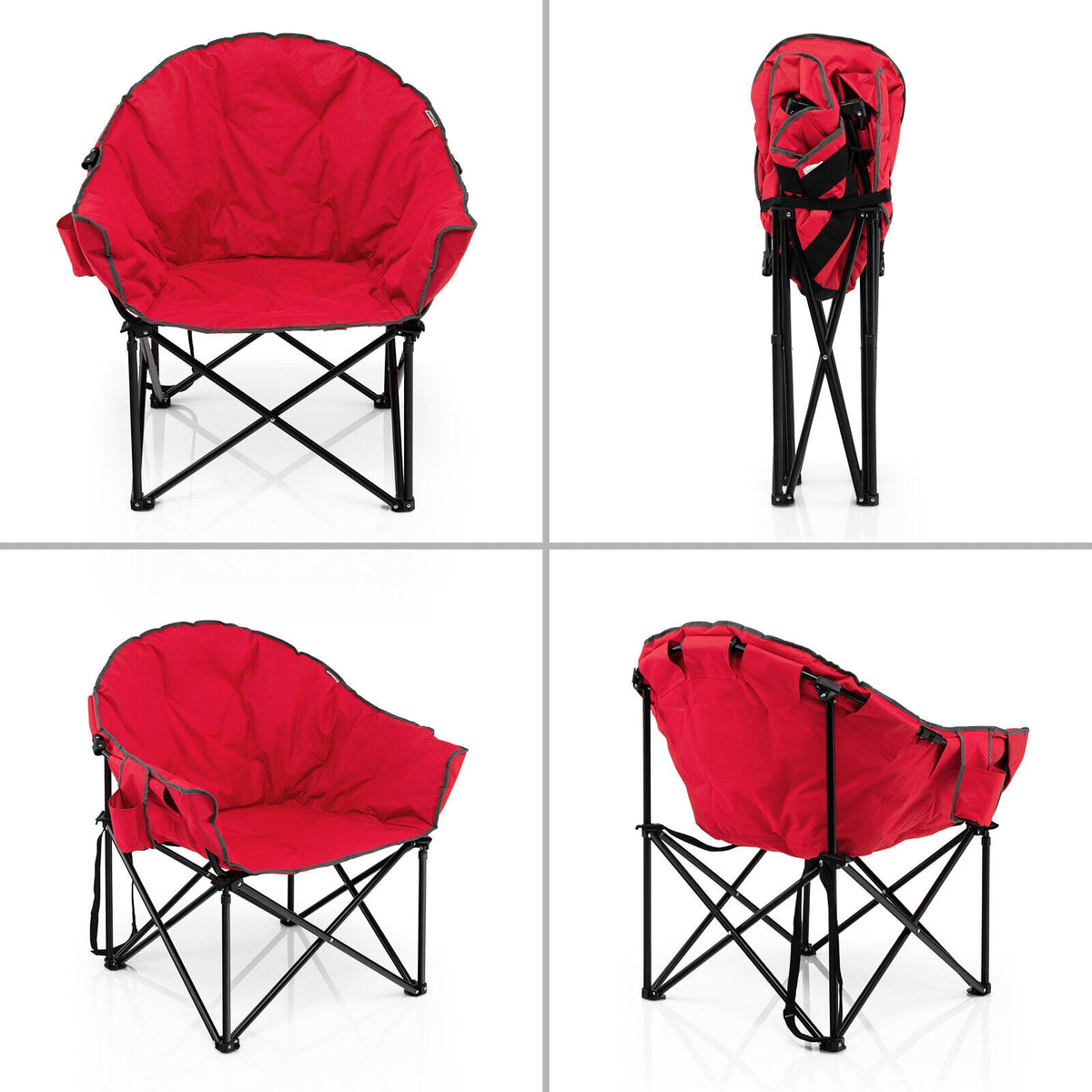 Folding Camping Moon Padded Chair with Carrying Bag-Red-Camping Furniture-DECOROLALA