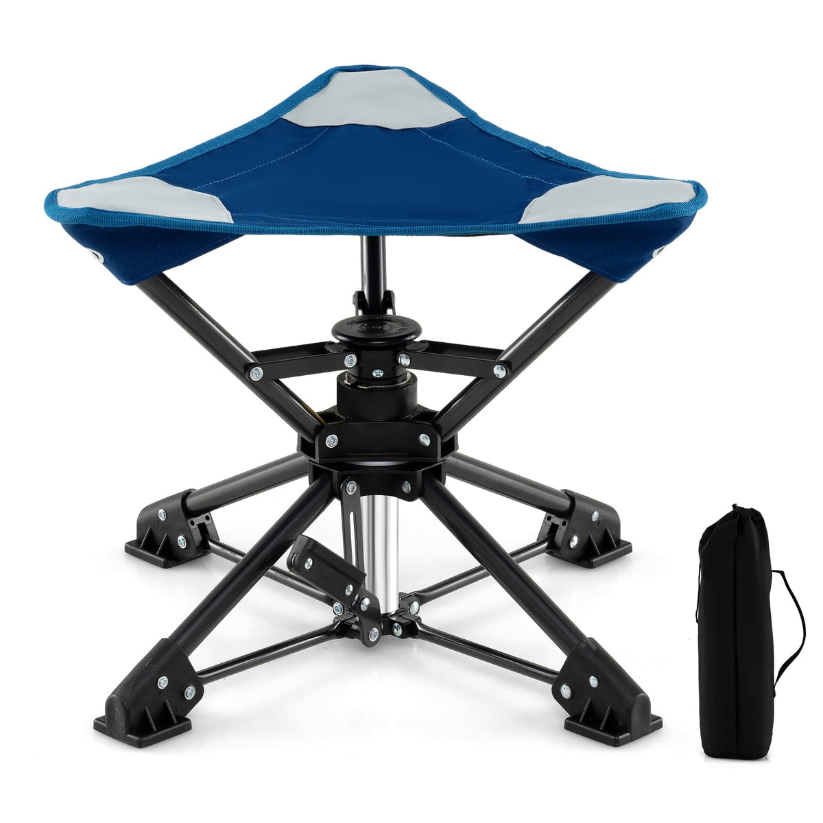 Folding Camping Stool 360° Swivel Hunting Chair with Anti-Sink Feet-Blue-Camping Equipment-DECOROLALA