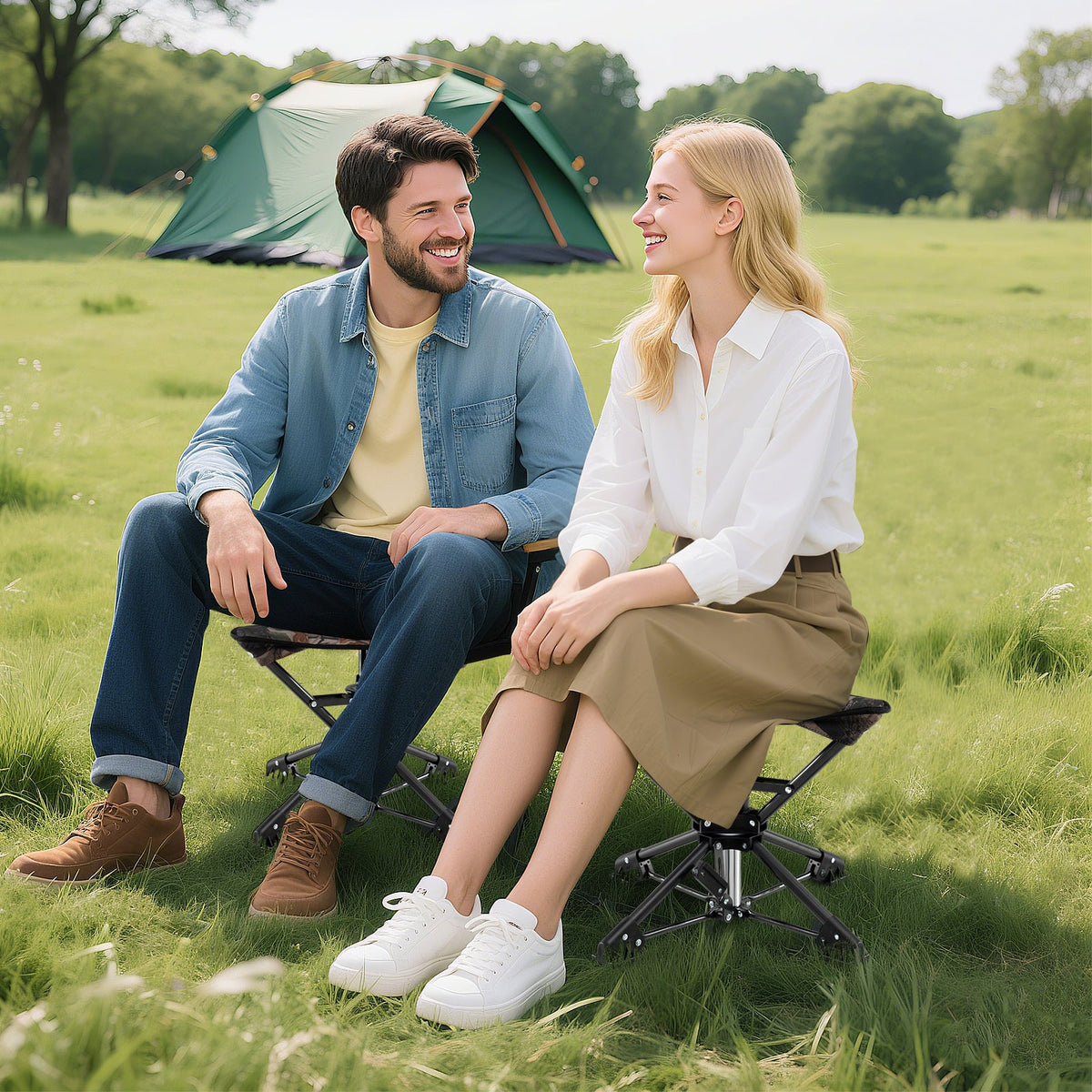 Folding Camping Stool 360° Swivel Hunting Chair with Anti-Sink Feet-Camouflage-Camping Equipment-DECOROLALA