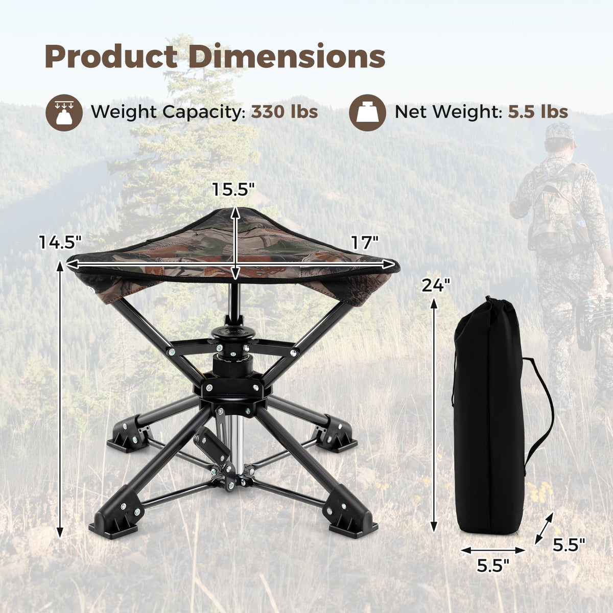 Folding Camping Stool 360° Swivel Hunting Chair with Anti-Sink Feet-Camouflage-Camping Equipment-DECOROLALA