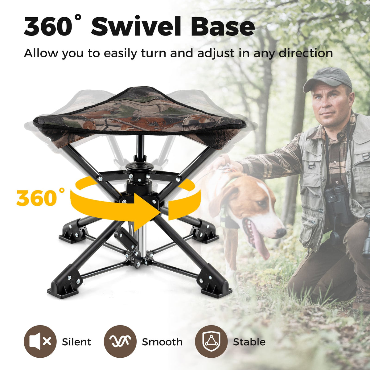 Folding Camping Stool 360° Swivel Hunting Chair with Anti-Sink Feet-Camouflage-Camping Equipment-DECOROLALA