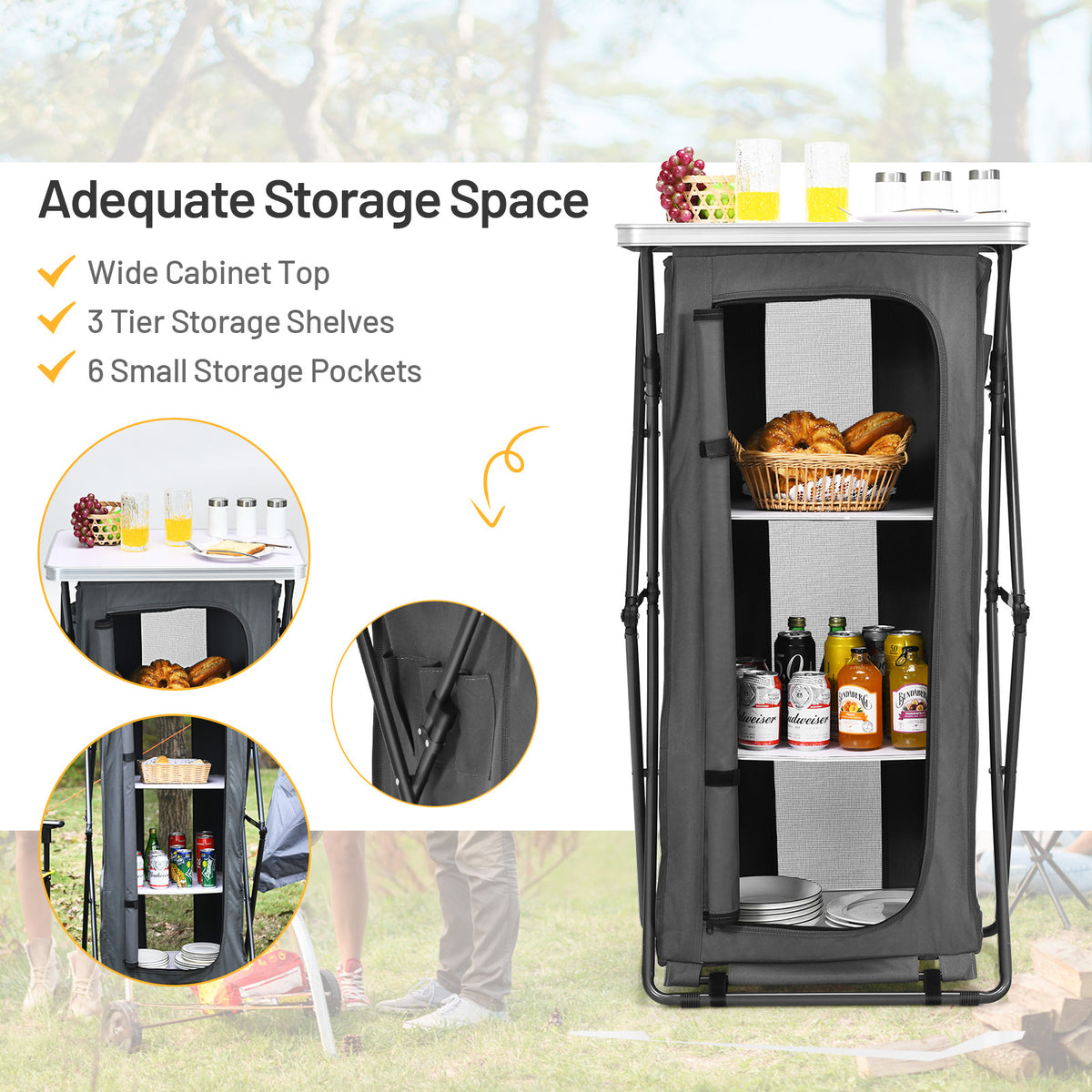 Folding Camping Storage Cabinet with 3 Shelves and Carry Bag-L-Camping Furniture-DECOROLALA