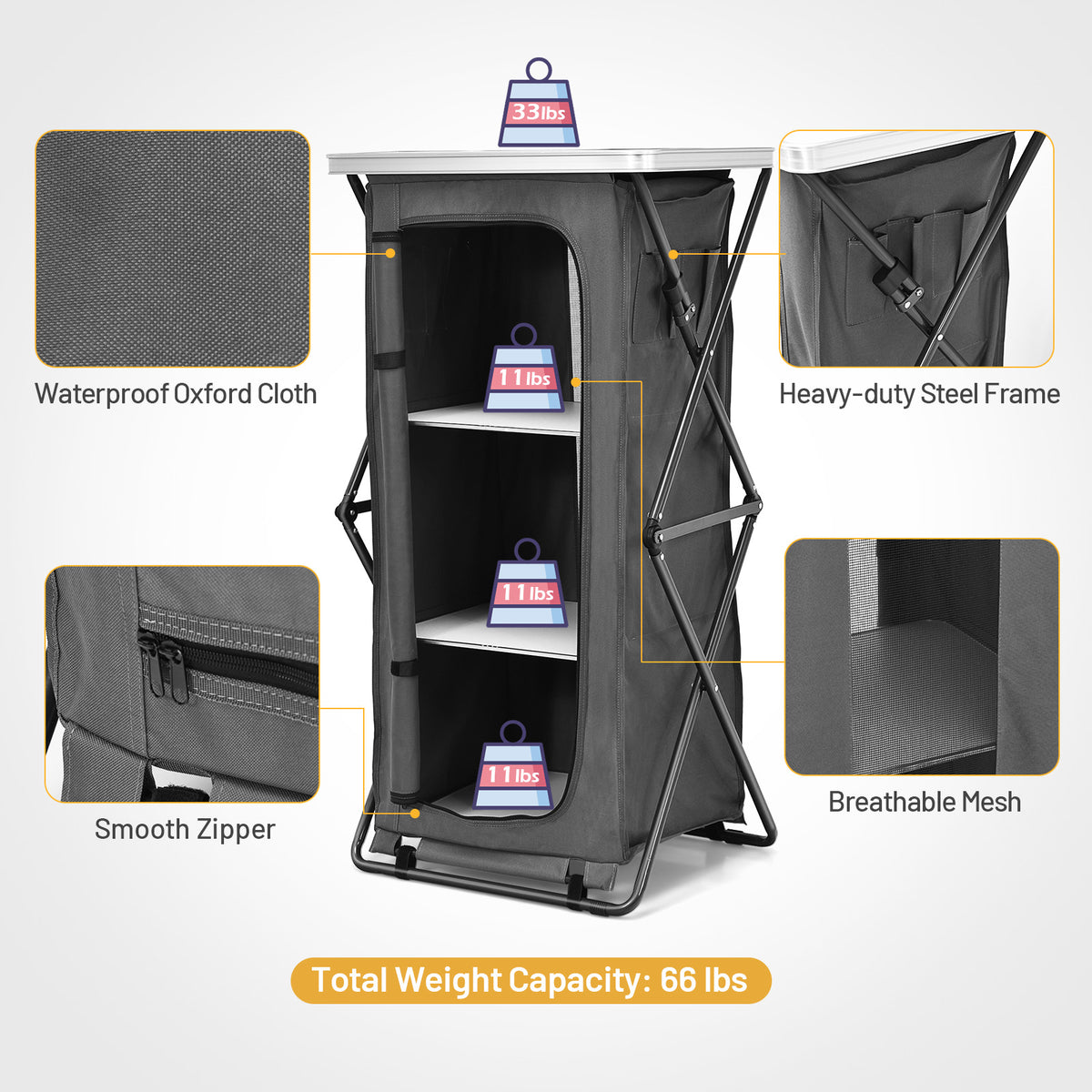 Folding Camping Storage Cabinet with 3 Shelves and Carry Bag-L-Camping Furniture-DECOROLALA