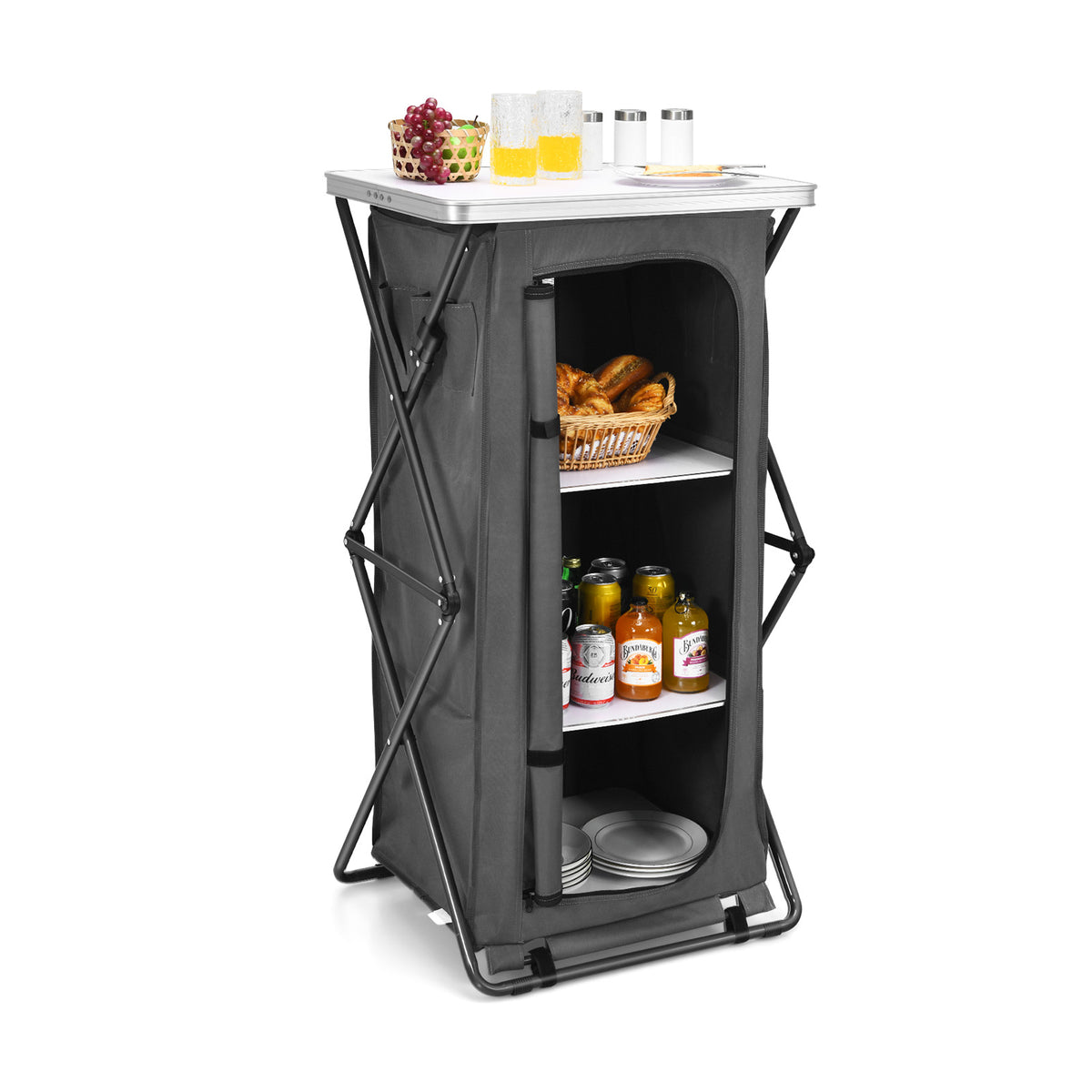 Folding Camping Storage Cabinet with 3 Shelves and Carry Bag-L-Camping Furniture-DECOROLALA