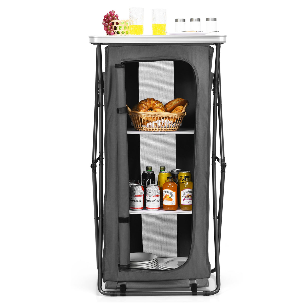 Folding Camping Storage Cabinet with 3 Shelves and Carry Bag-L-Camping Furniture-DECOROLALA