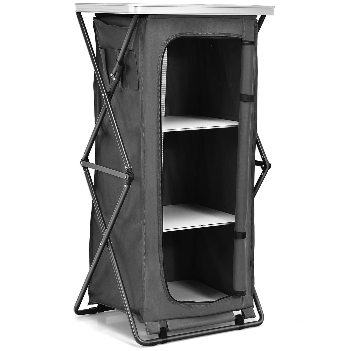 Folding Camping Storage Cabinet with 3 Shelves and Carry Bag-L-Camping Furniture-DECOROLALA