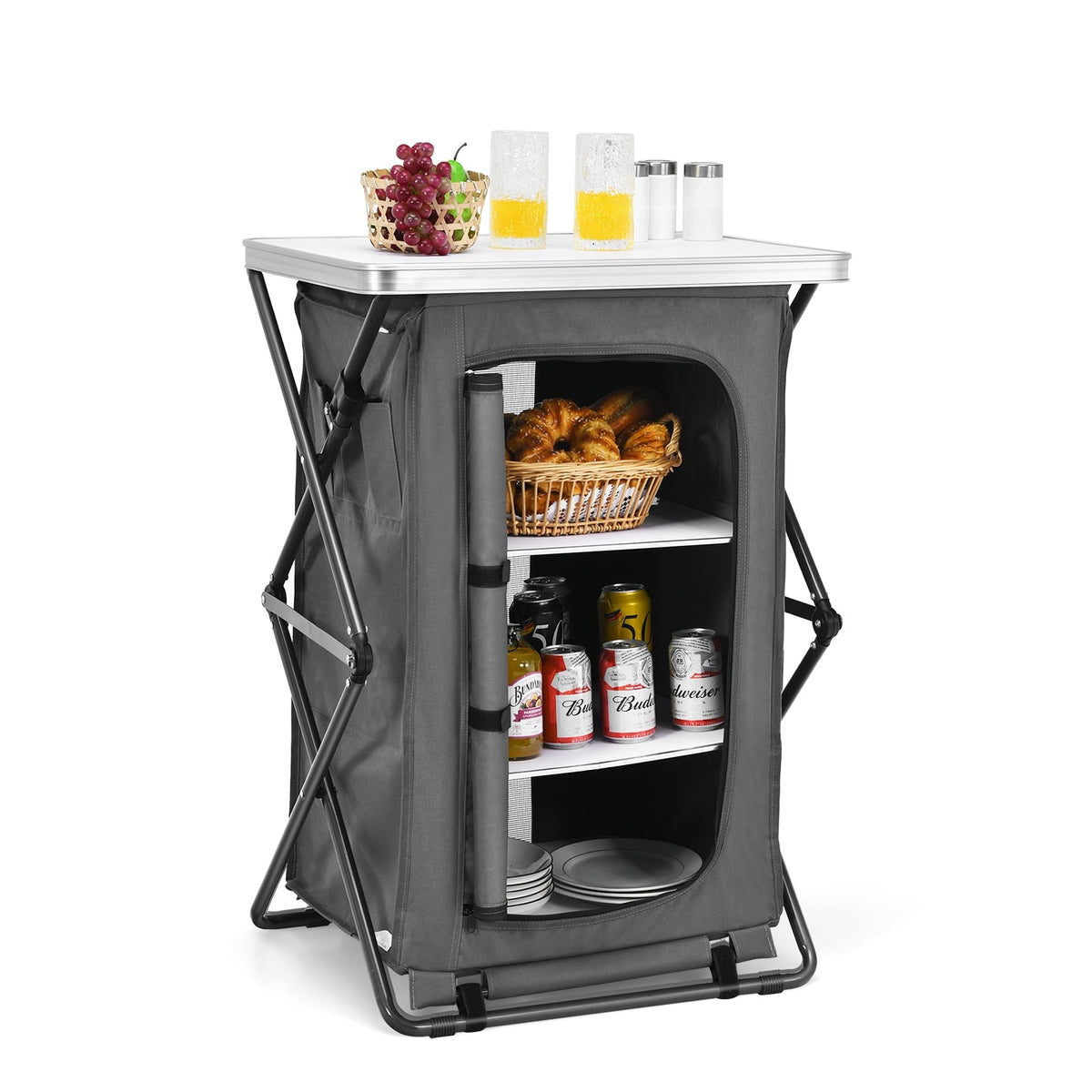 Folding Camping Storage Cabinet with 3 Shelves and Carry Bag-M-Camping Furniture-DECOROLALA