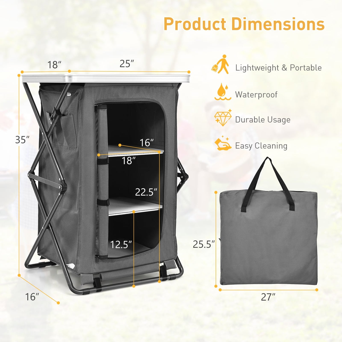 Folding Camping Storage Cabinet with 3 Shelves and Carry Bag-M-Camping Furniture-DECOROLALA