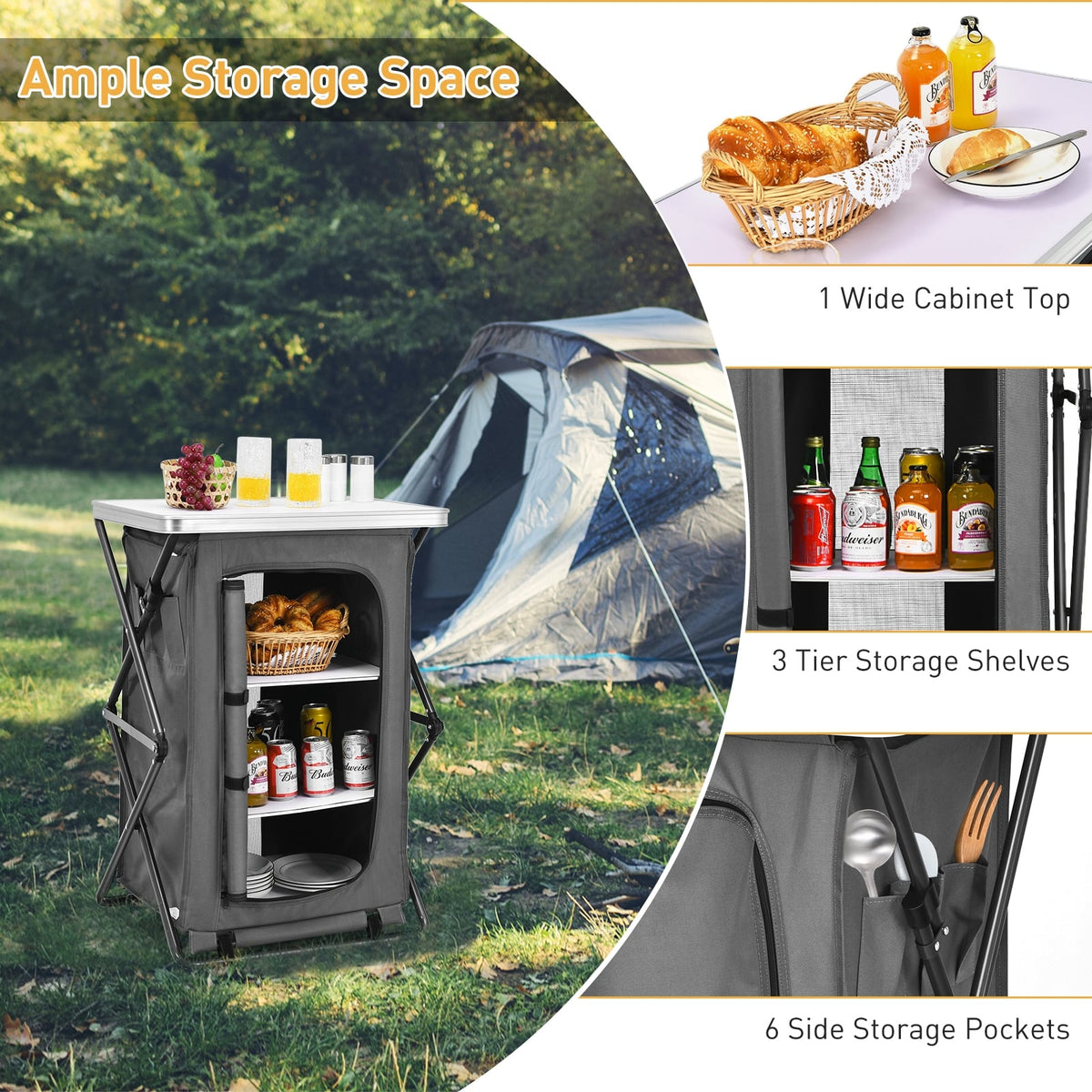 Folding Camping Storage Cabinet with 3 Shelves and Carry Bag-M-Camping Furniture-DECOROLALA