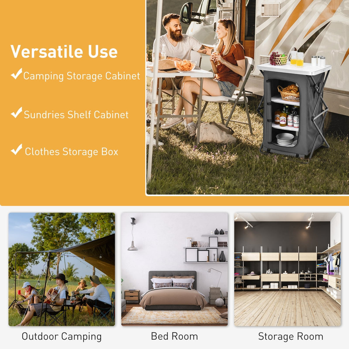 Folding Camping Storage Cabinet with 3 Shelves and Carry Bag-M-Camping Furniture-DECOROLALA