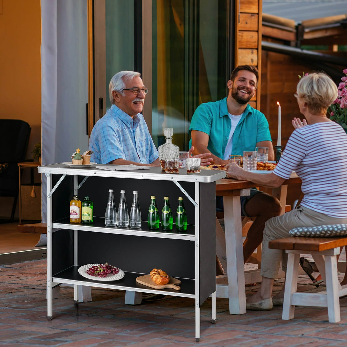 Folding Camping Table with 2-Tier Open Shelves for Outdoor BBQ-Black-Camping Furniture-DECOROLALA