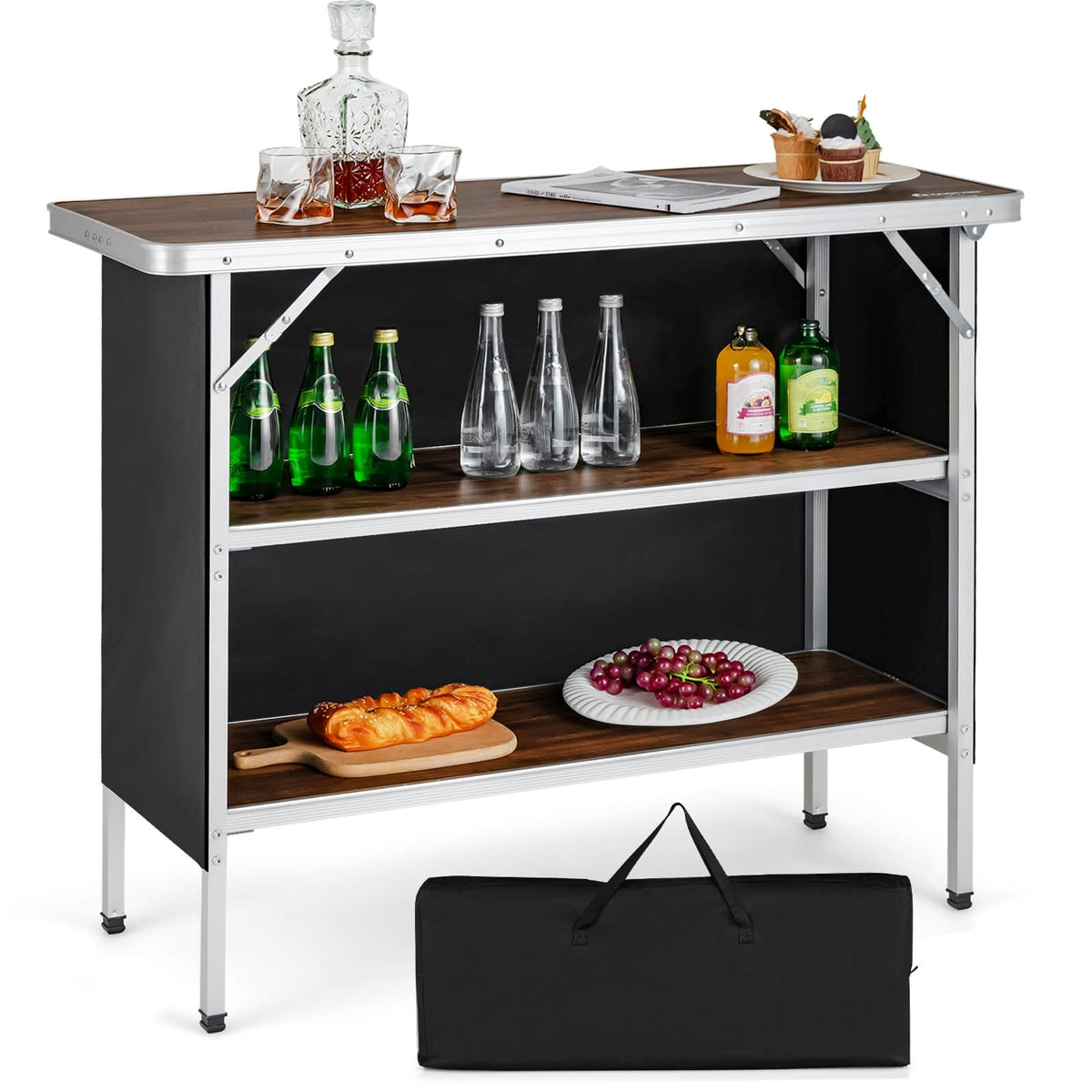Folding Camping Table with 2-Tier Open Shelves for Outdoor BBQ-Coffee-Camping Furniture-DECOROLALA