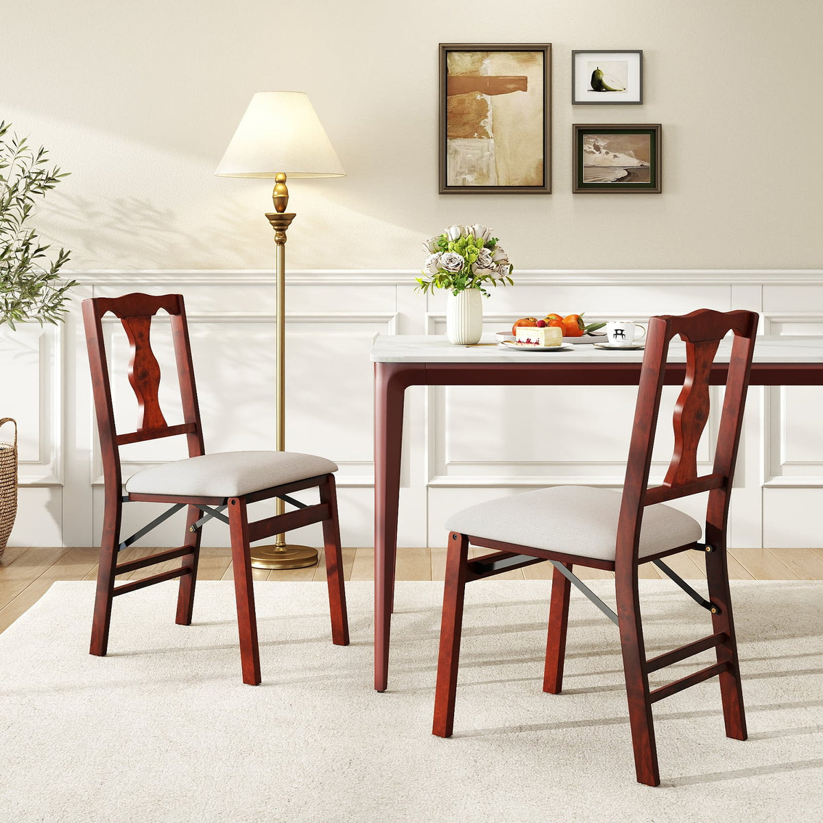 Folding Chairs Set of 2 Upholstered Dining Chairs with Comfy Padded Seats-Brown-Dining Chairs-DECOROLALA