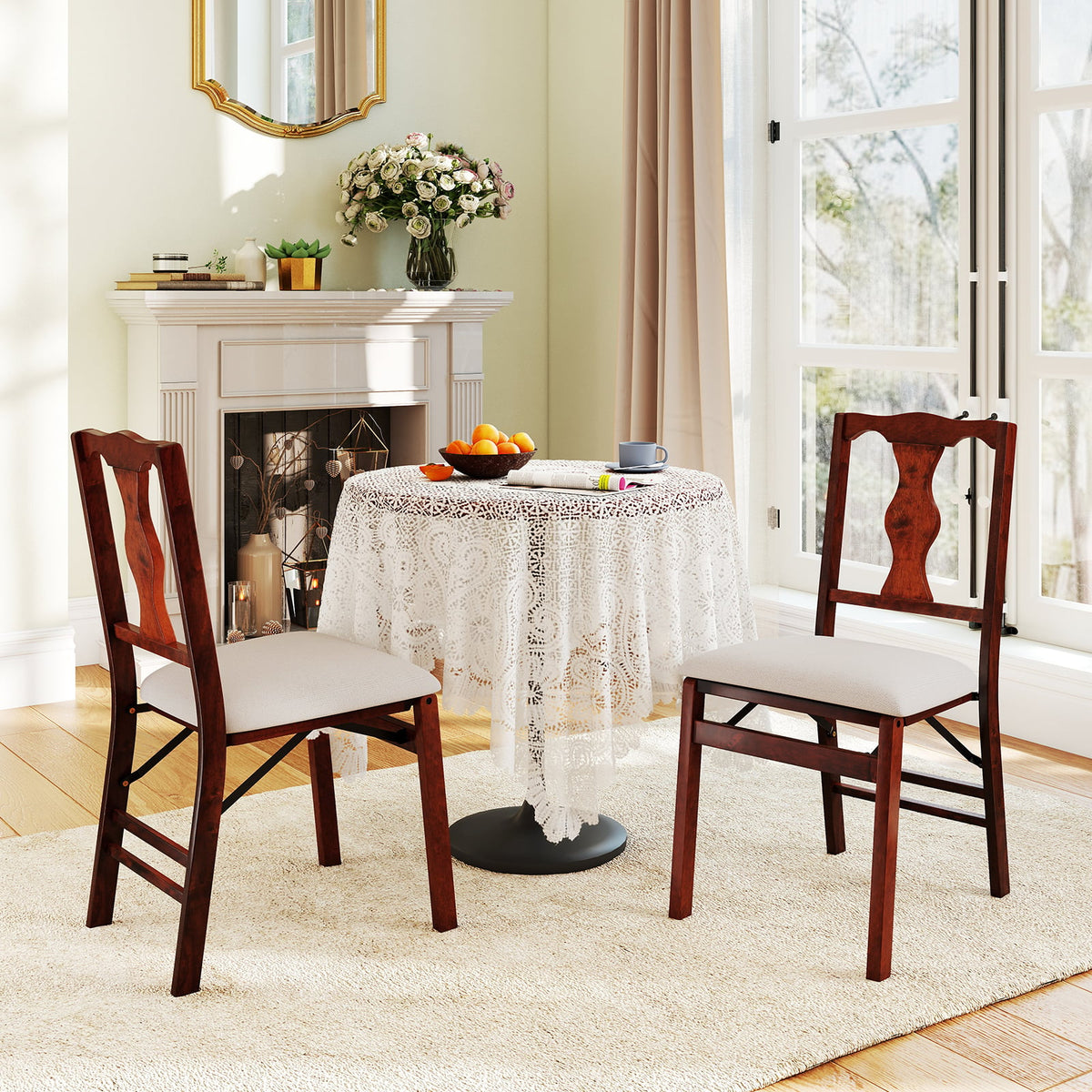 Folding Chairs Set of 2 Upholstered Dining Chairs with Comfy Padded Seats-Brown-Dining Chairs-DECOROLALA