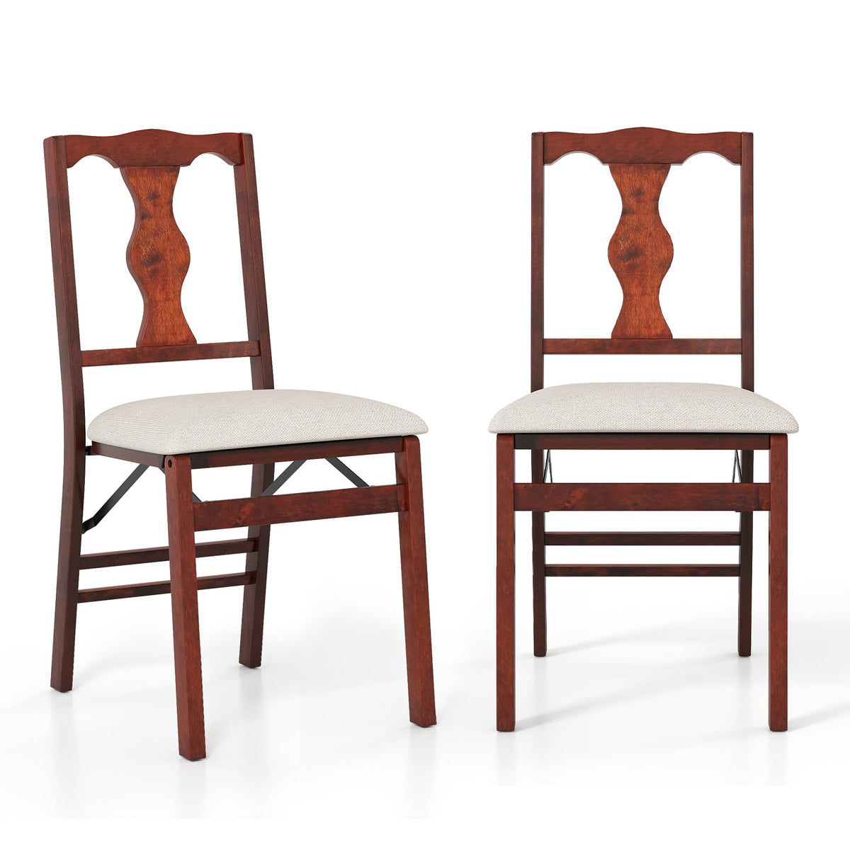 Folding Chairs Set of 2 Upholstered Dining Chairs with Comfy Padded Seats-Brown-Dining Chairs-DECOROLALA