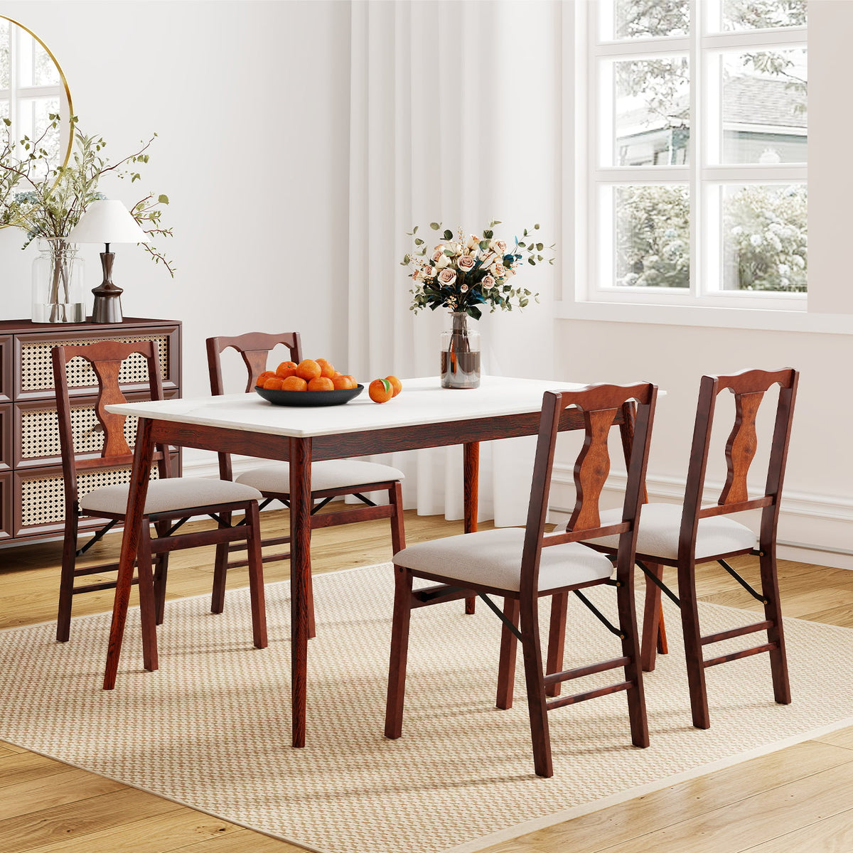 Folding Chairs Set of 2 Upholstered Dining Chairs with Comfy Padded Seats-Brown-Dining Chairs-DECOROLALA