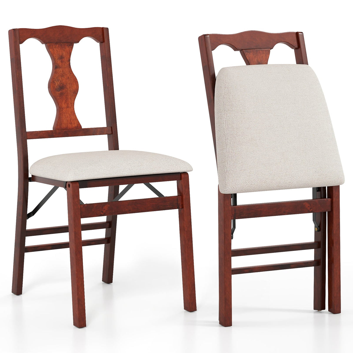 Folding Chairs Set of 2 Upholstered Dining Chairs with Comfy Padded Seats-Brown-Dining Chairs-DECOROLALA