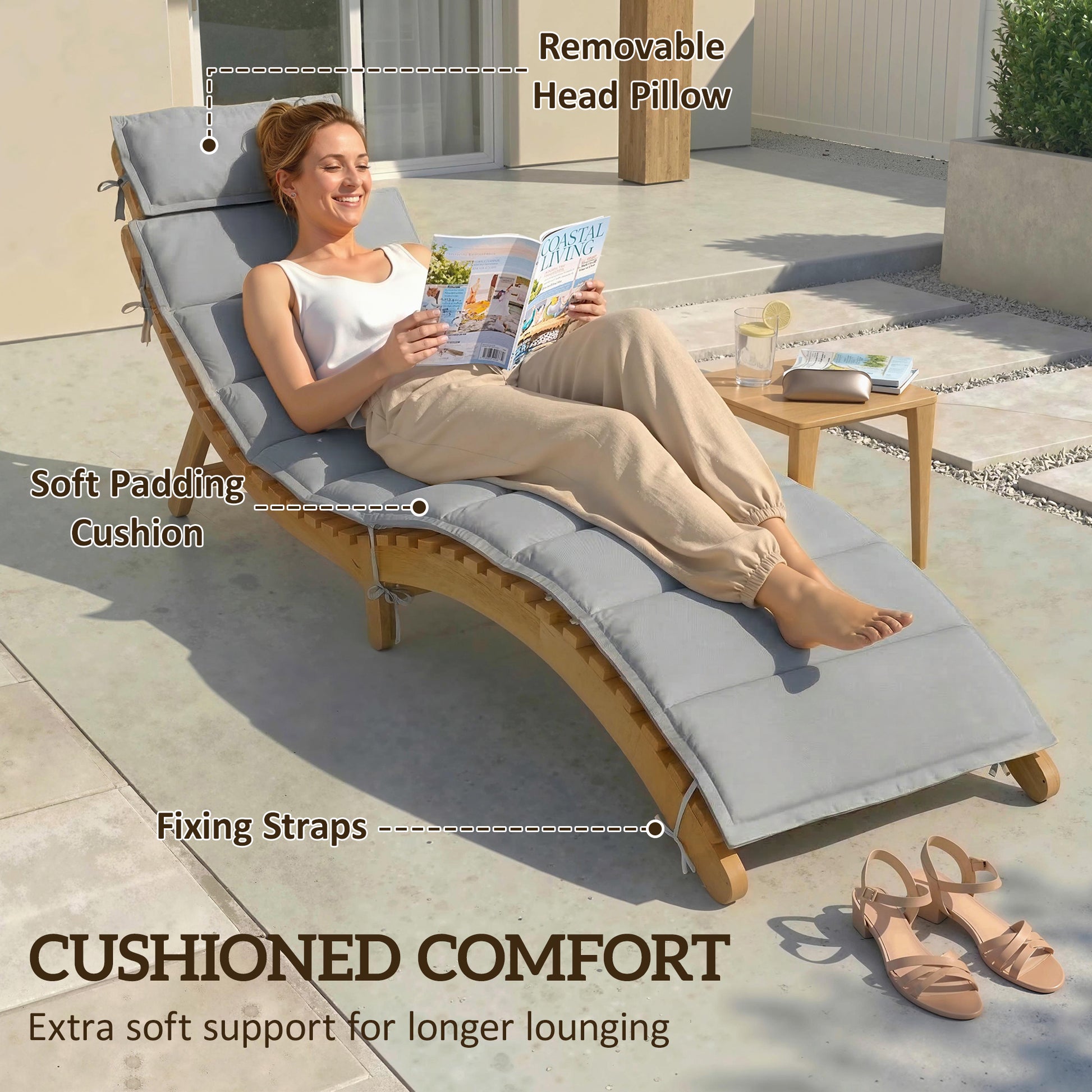 Folding Chaise Lounge Chair Acacia Wood Light Grey-DECOROLALA