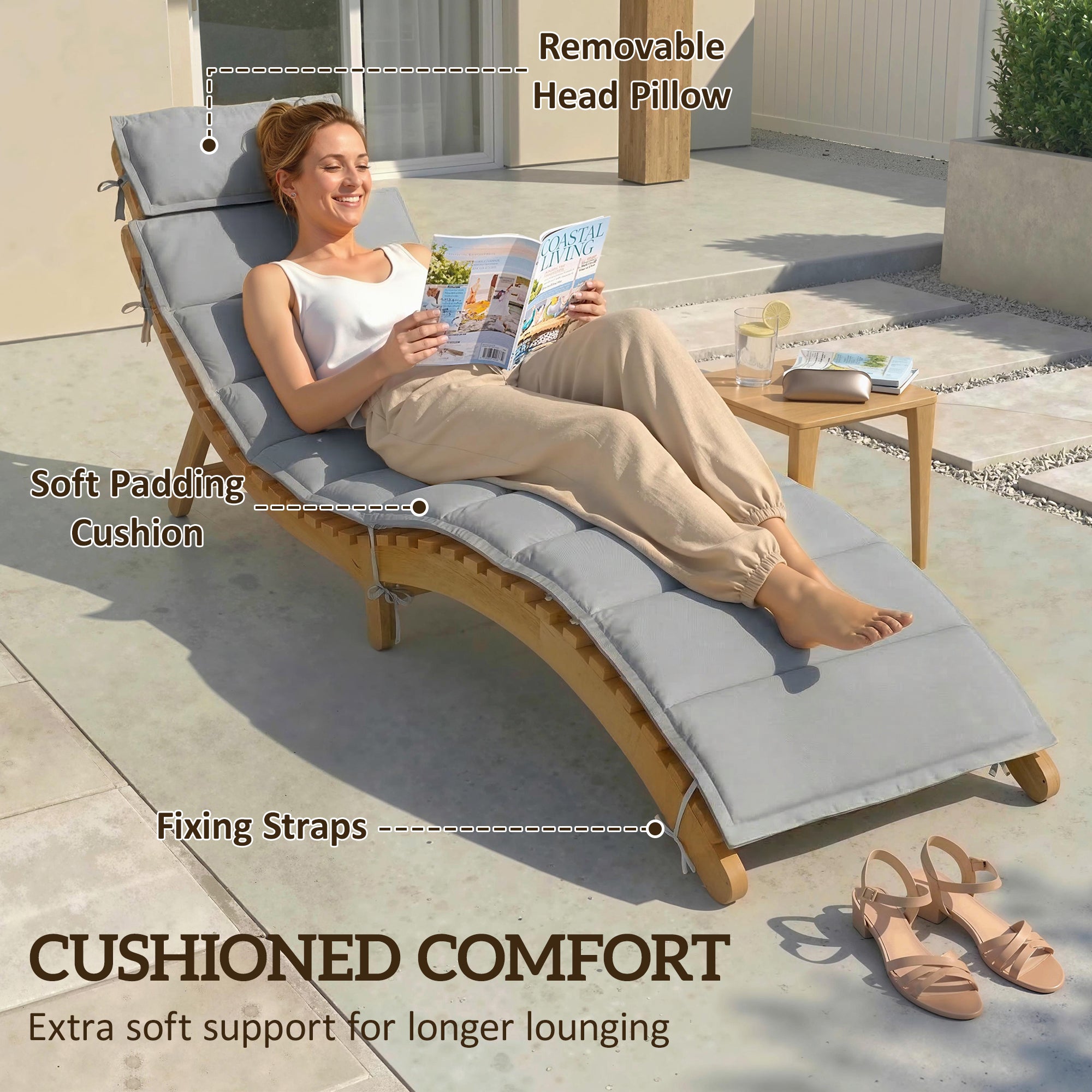 Folding Chaise Lounge Chair Acacia Wood Light Grey-DECOROLALA