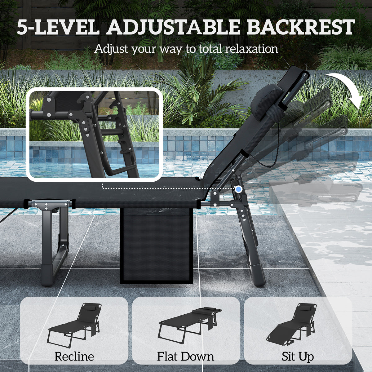 Folding Chaise Lounge Chair Set of 2 - Dark Grey-Outdoor Chaise Lounges-DECOROLALA