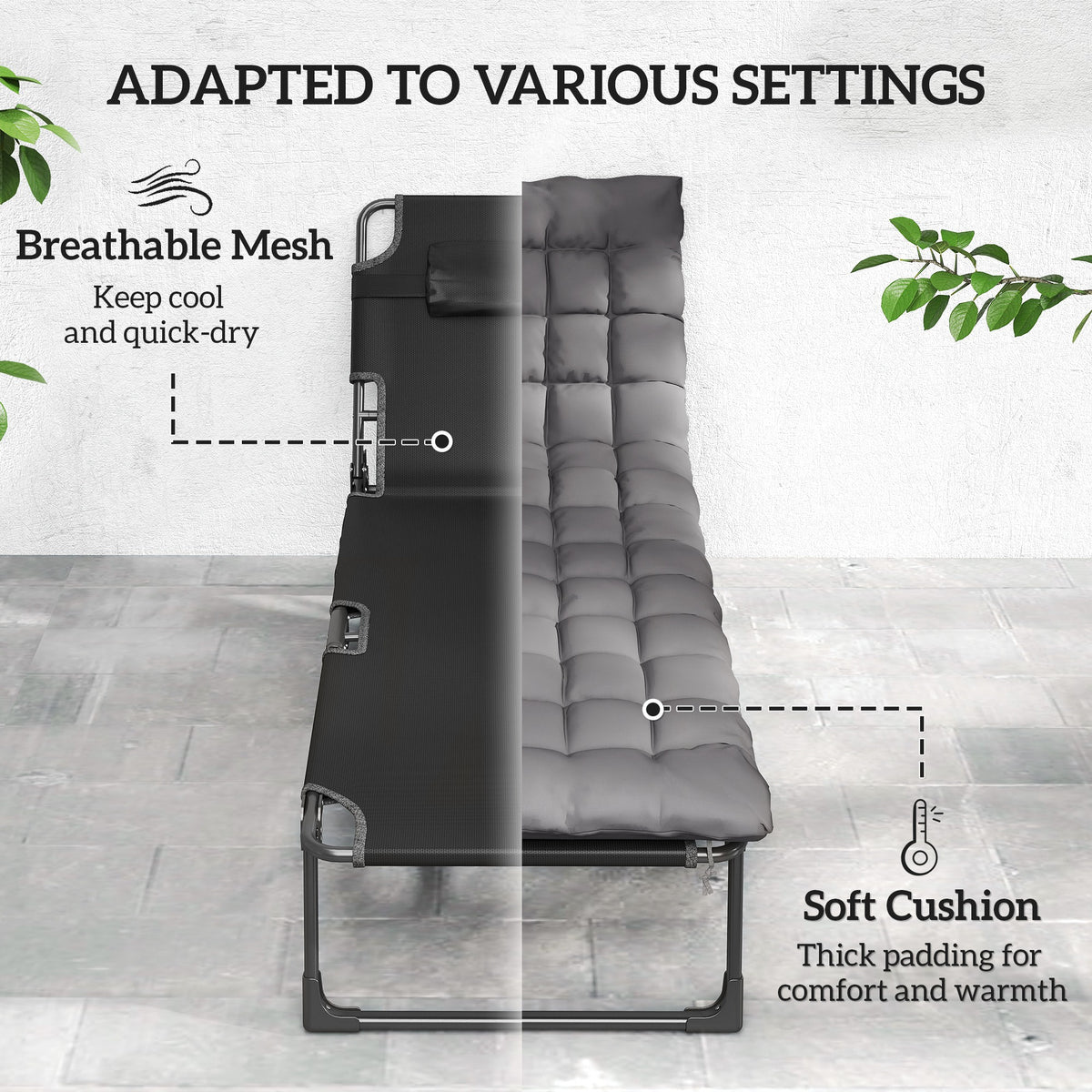 Folding Chaise Lounge Chair Set of 2 - Dark Grey-Outdoor Chaise Lounges-DECOROLALA