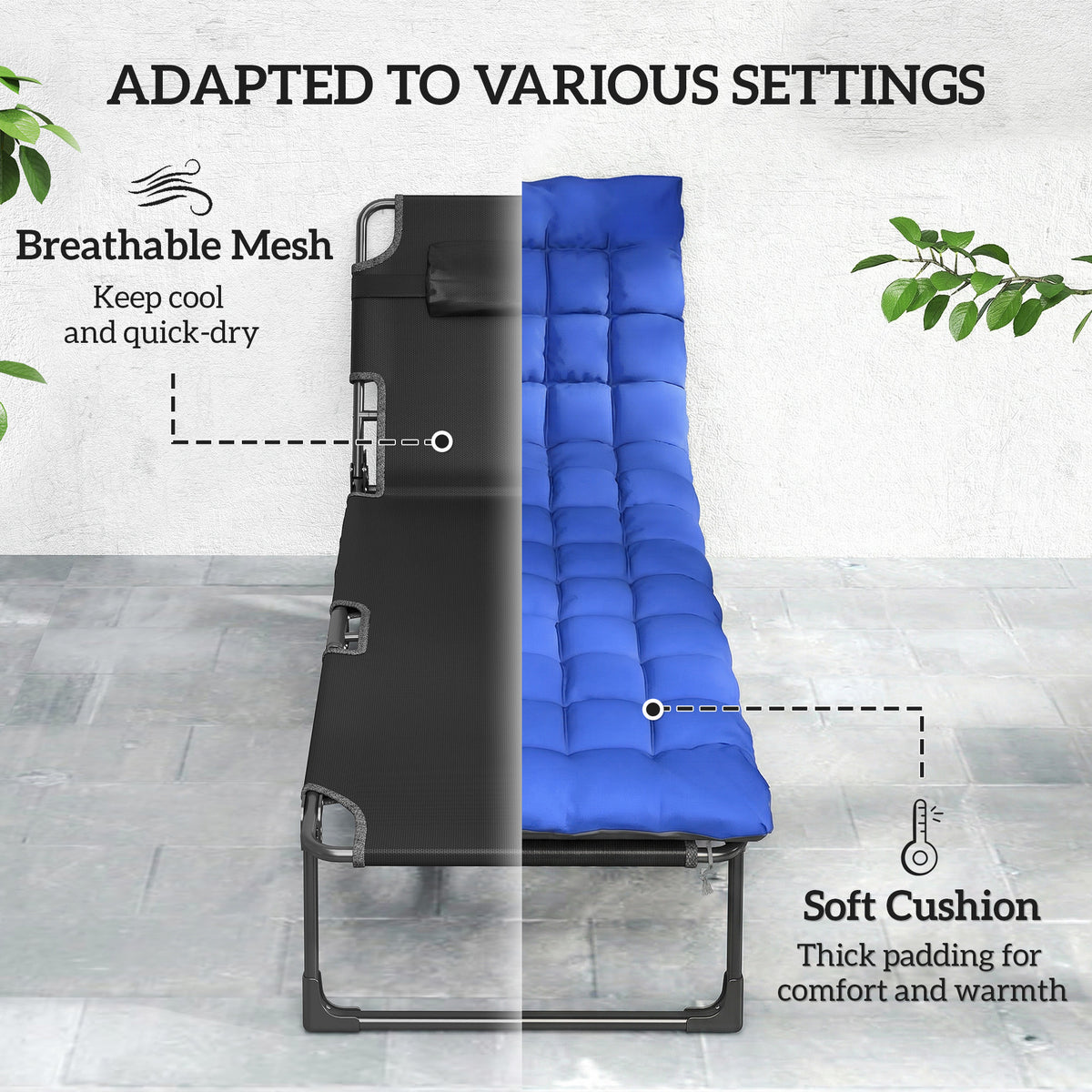 Folding Chaise Lounge Chair Set of 2 - Grey/Blue-Outdoor Chaise Lounges-DECOROLALA