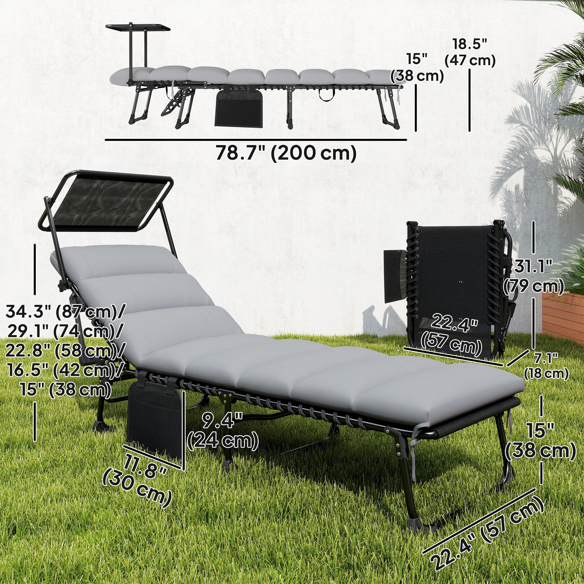 Folding Chaise Lounge Chairs, 2 PCS with Canopy-DECOROLALA