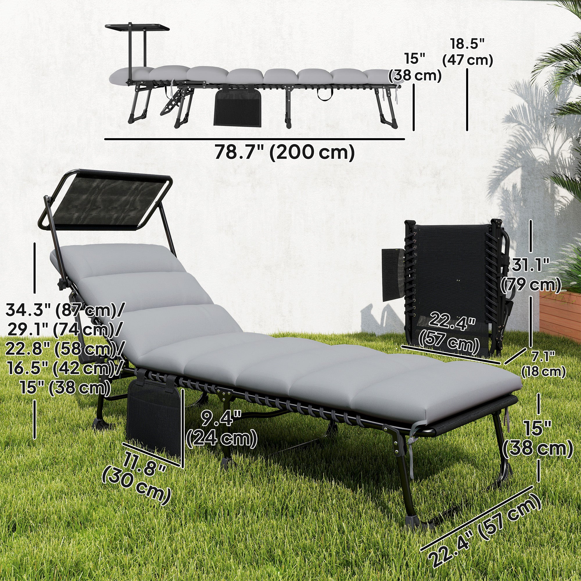 Folding Chaise Lounge Chairs, 2 PCS with Canopy-DECOROLALA