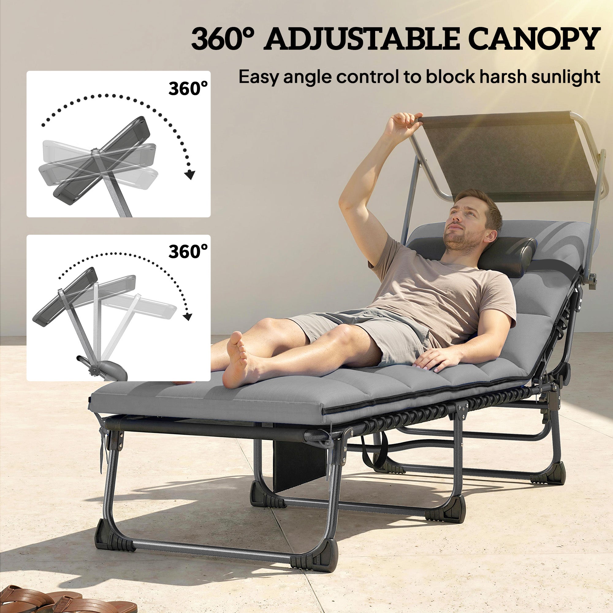 Folding Chaise Lounge Chairs, 2 PCS with Canopy-DECOROLALA