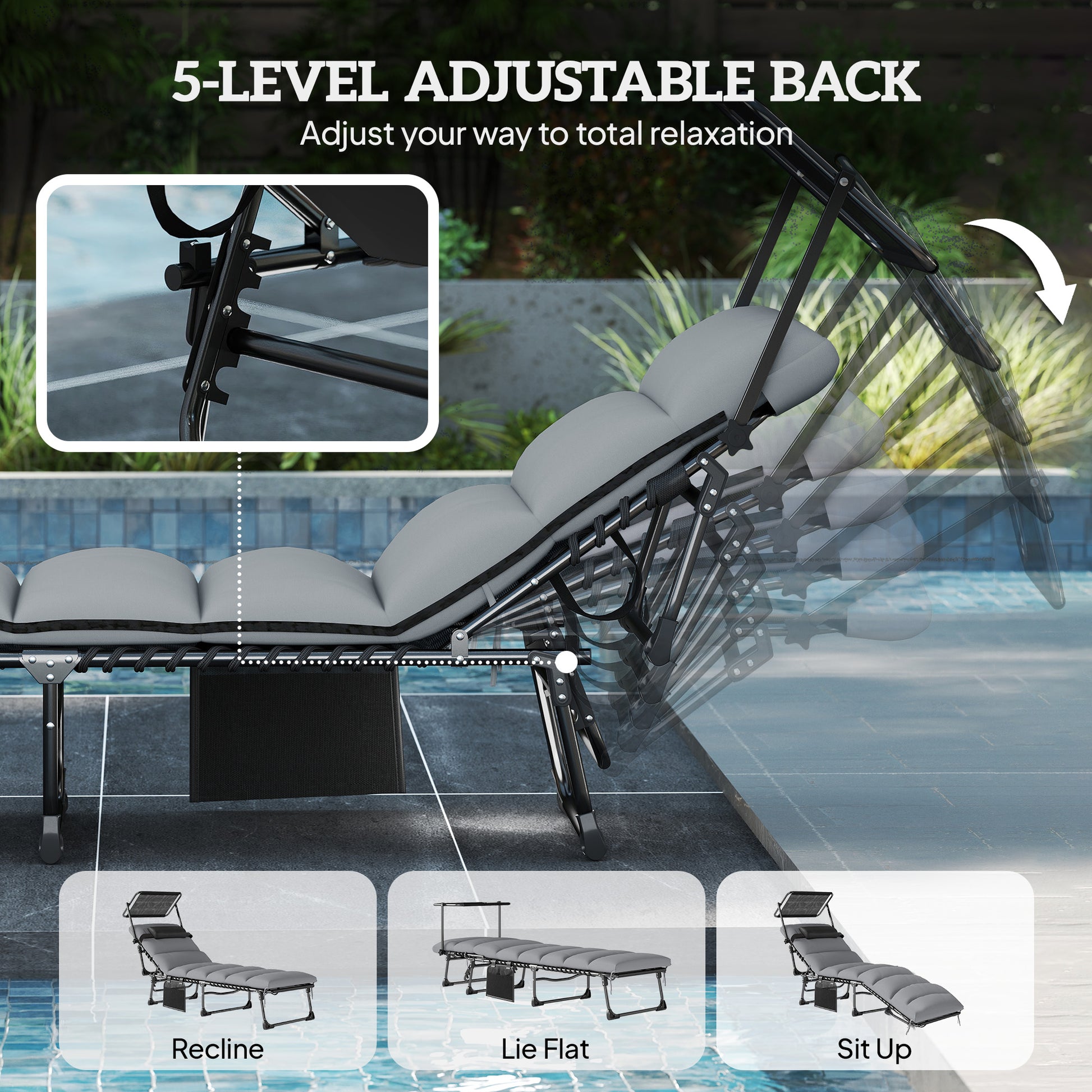 Folding Chaise Lounge Chairs, 2 PCS with Canopy-DECOROLALA