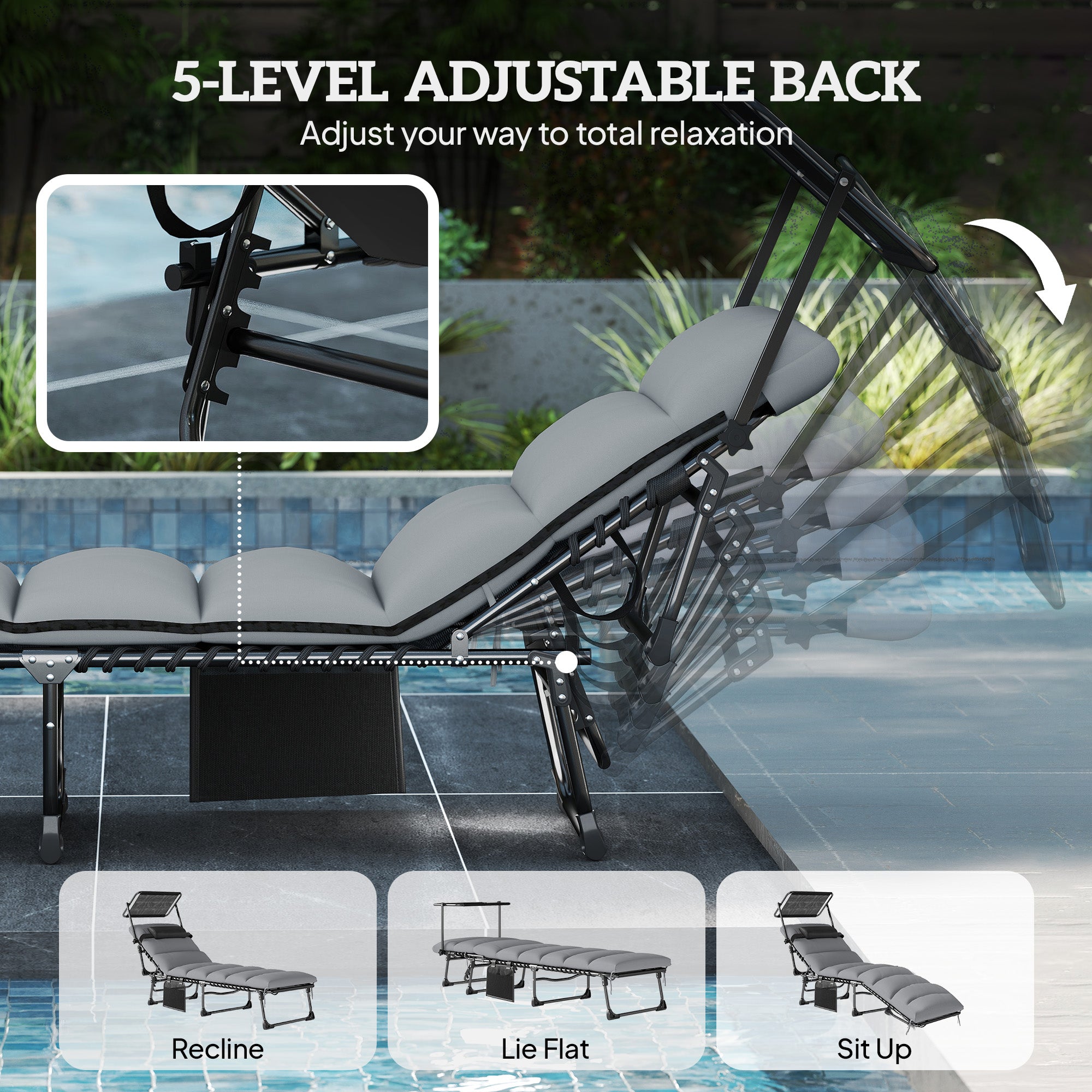 Folding Chaise Lounge Chairs, 2 PCS with Canopy-DECOROLALA